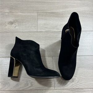 VC John Camuto Black True Suede Booties with Gold Trim
